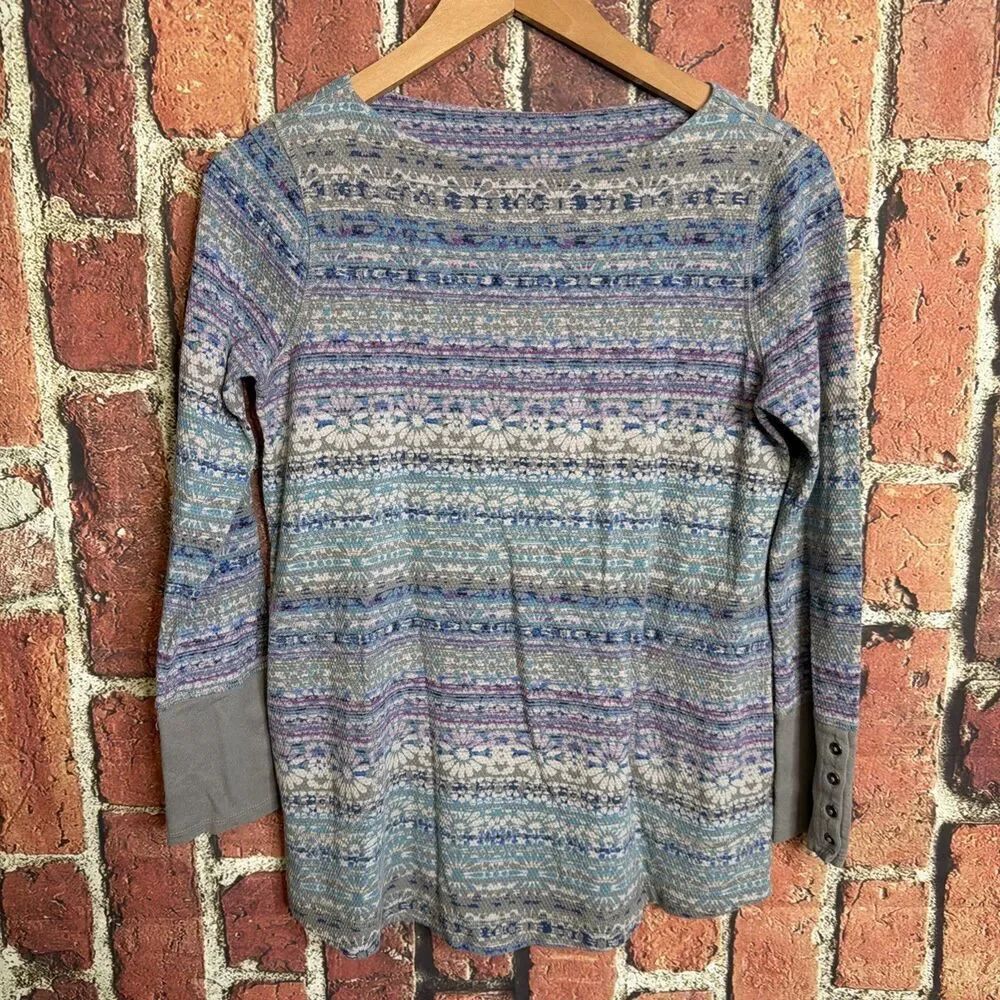 J. Jill Womens Pullover Long Sleeve Crew Neck Top Green Floral Size XS Petite